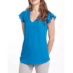 Anthro HD In Paris Flutter Sleeve Blue Blouse